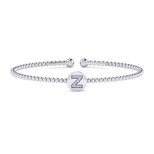 14K White Gold Round Z Initial Diamond Bujukan Cuff Bracelet