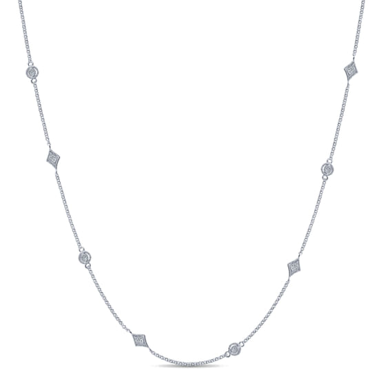Gabriel - 14K White Gold Round and Kite Shaped Diamond Station Necklace