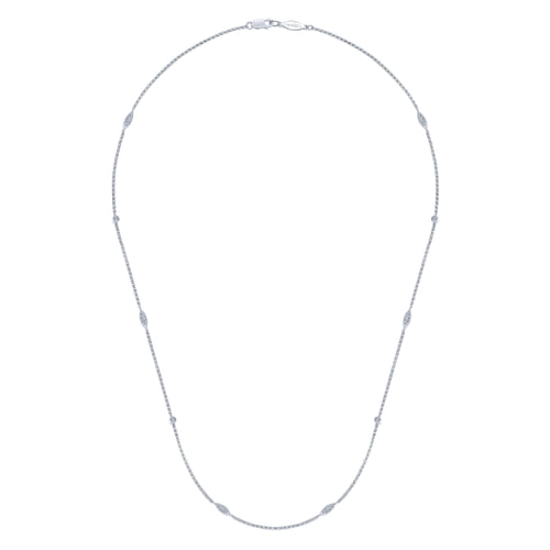 14K White Gold Round and Marquise Station Diamond Necklace