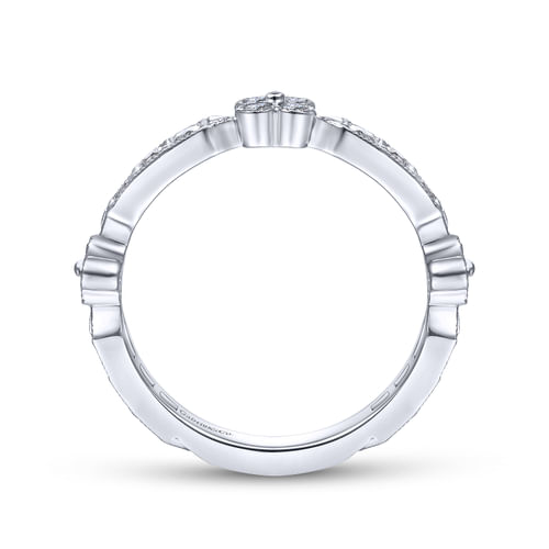14K White Gold Round and Princess Cut Diamond Stations Anniversary Band with Milgrain