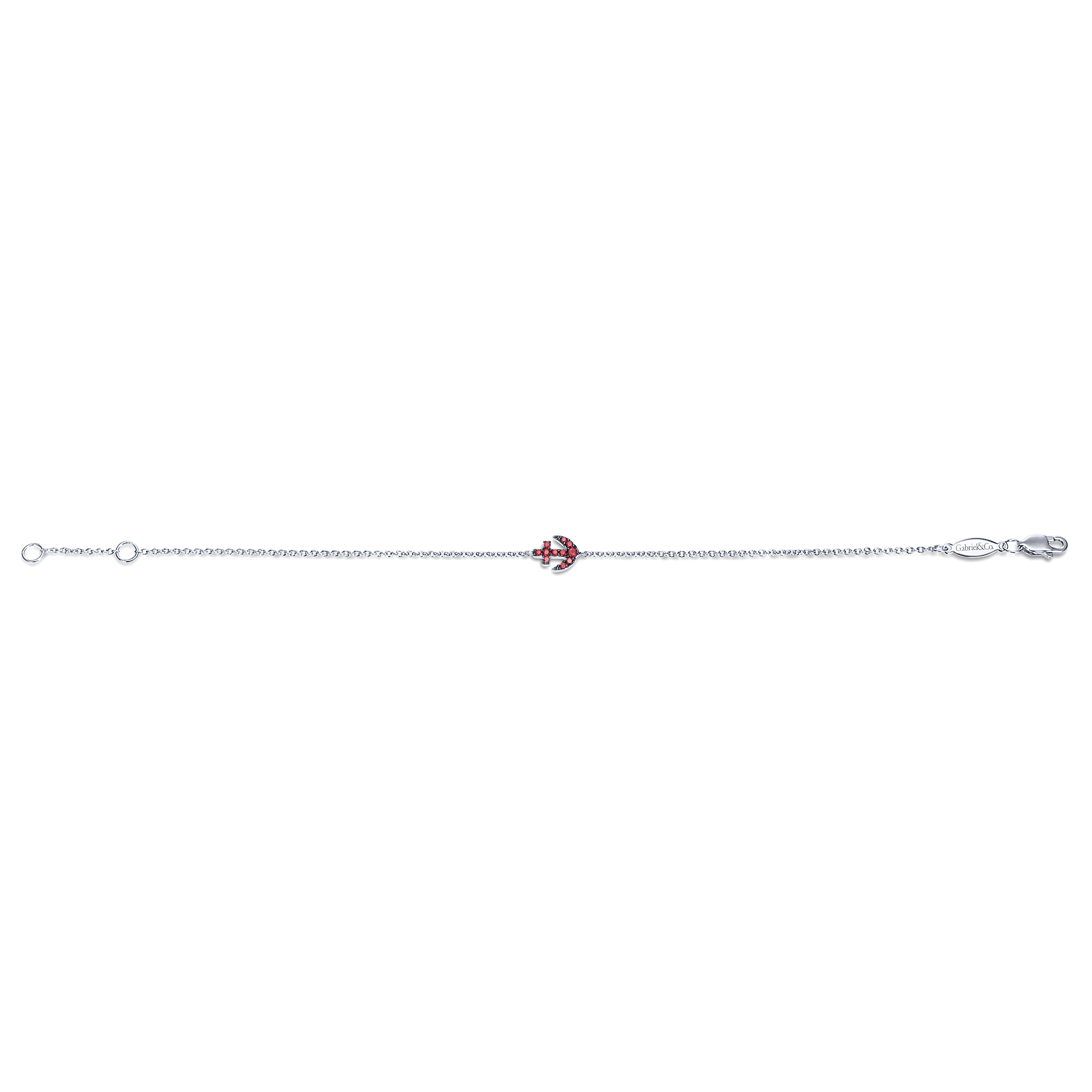 14K White Gold Ruby Anchor Chain Bracelet