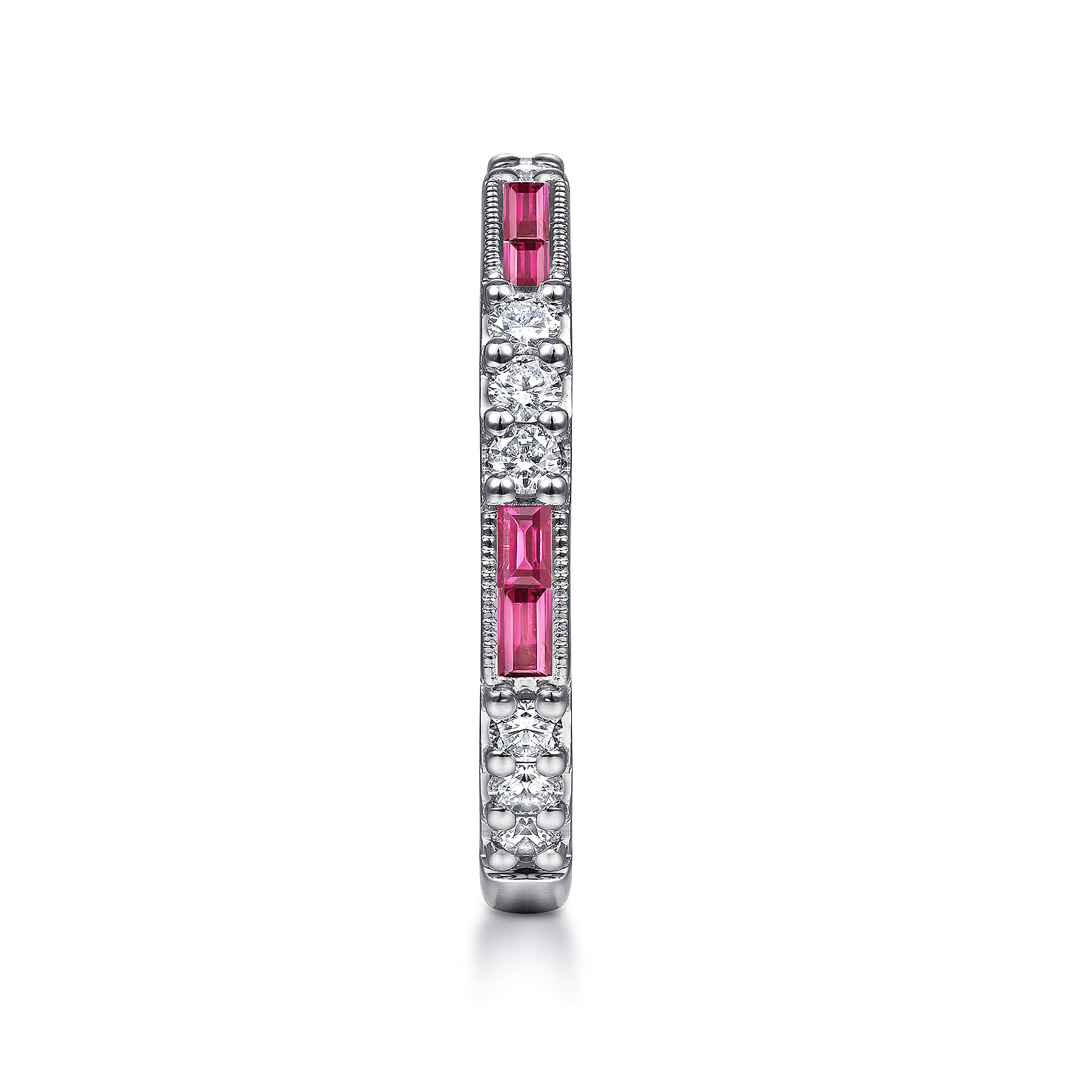 14K White Gold Ruby Baguette and Diamond Stackable Ring