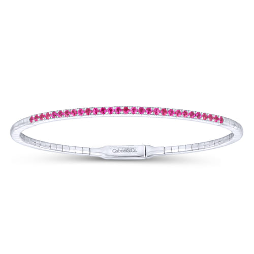 14K White Gold Ruby Bangle
