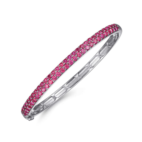 14K White Gold Ruby Bangle
