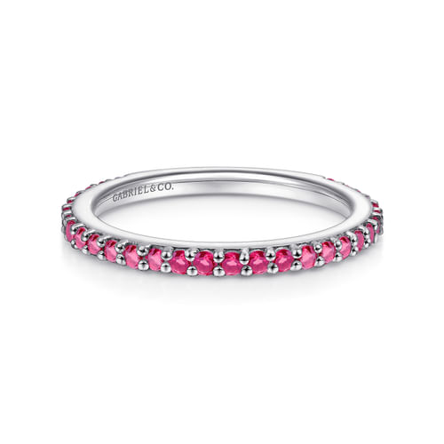 14K White Gold Ruby Stackable Ladies Ring