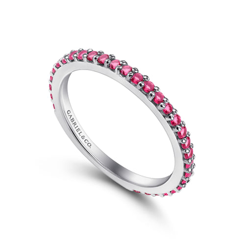 14K White Gold Ruby Stackable Ladies Ring