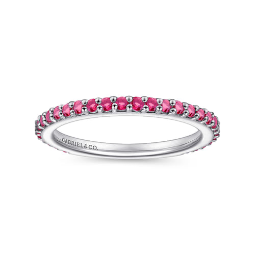 14K White Gold Ruby Stackable Ladies Ring