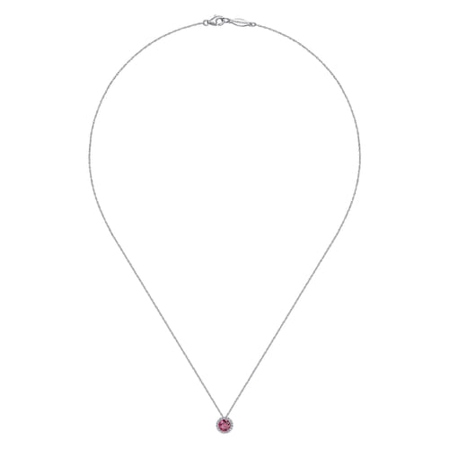 14K White Gold Ruby and Diamond Halo Pendant Necklace 14K White Gold Ruby and Diamond Halo Pendant Necklace