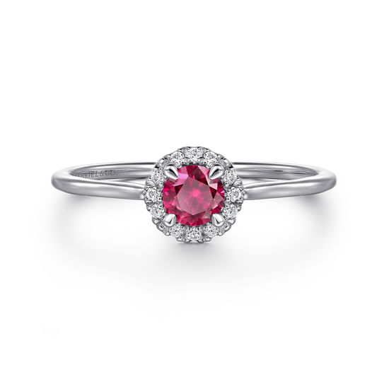 Gabriel - 14K White Gold Ruby and Diamond Halo Promise Ring