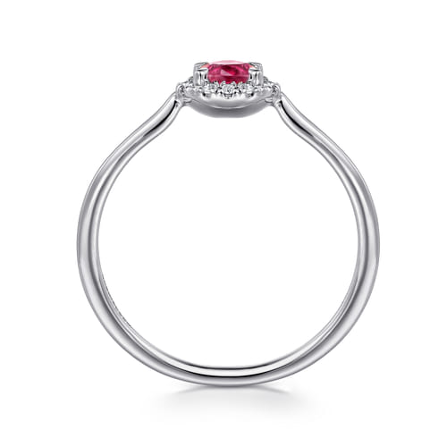 14K White Gold Ruby and Diamond Halo Promise Ring