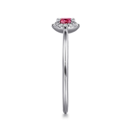 14K White Gold Ruby and Diamond Halo Promise Ring
