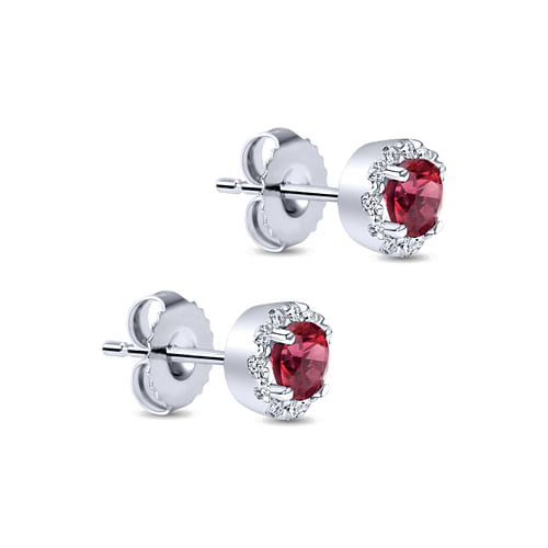 14K White Gold Ruby and Diamond Halo Stud Earrings