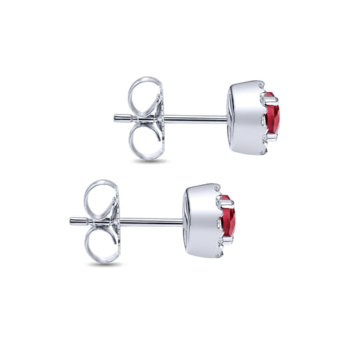 14K White Gold Ruby and Diamond Halo Stud Earrings