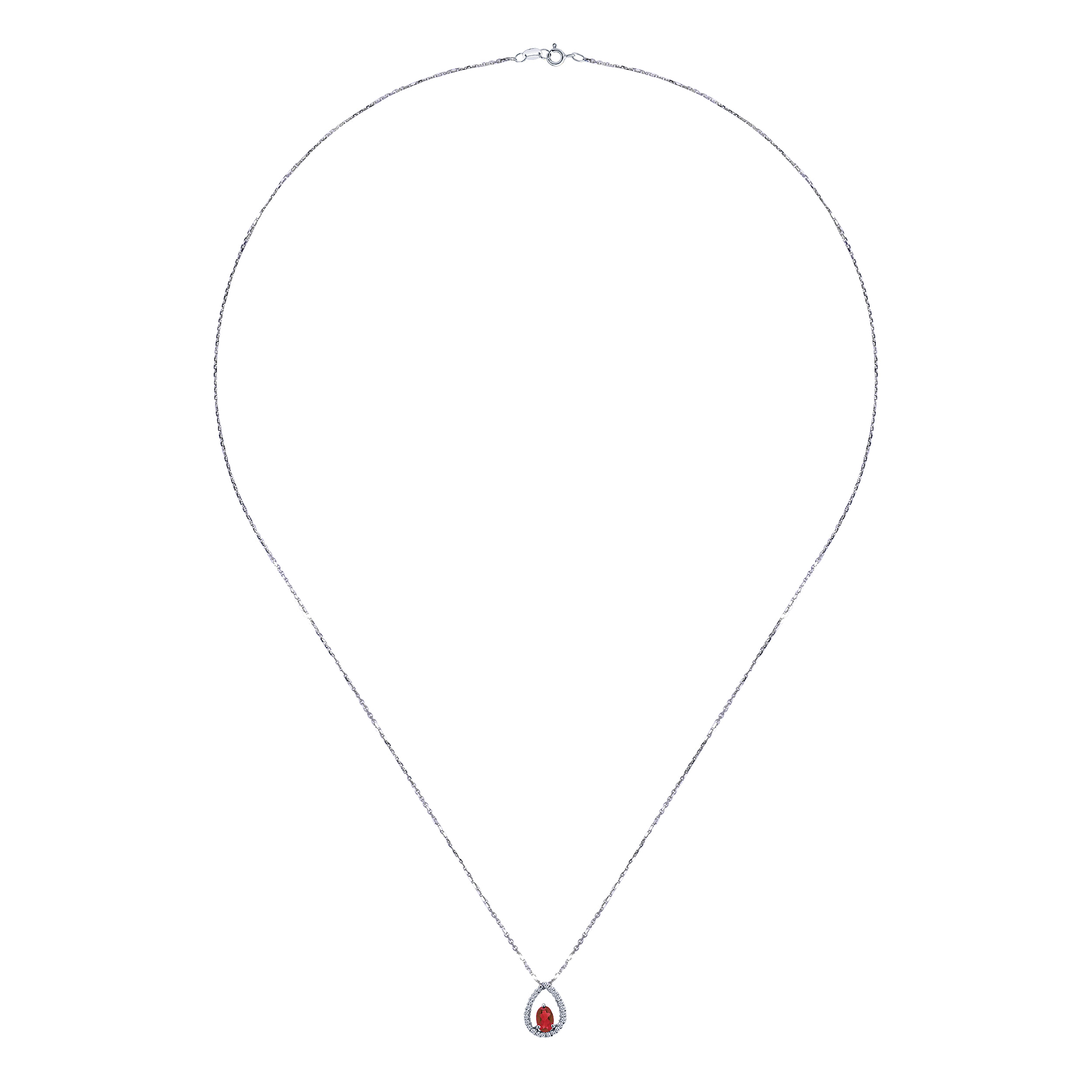 14K White Gold Ruby and Diamond Pendant Necklace