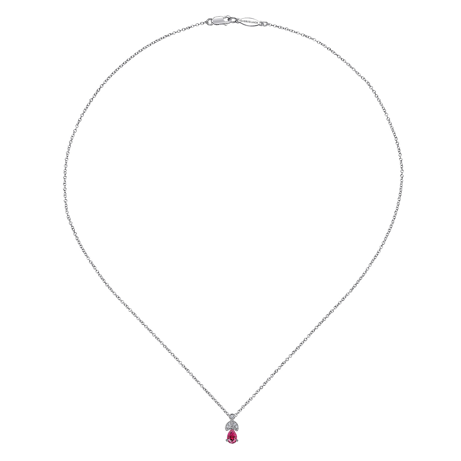 14K White Gold Ruby and Diamond Teardrop Pendant Necklace