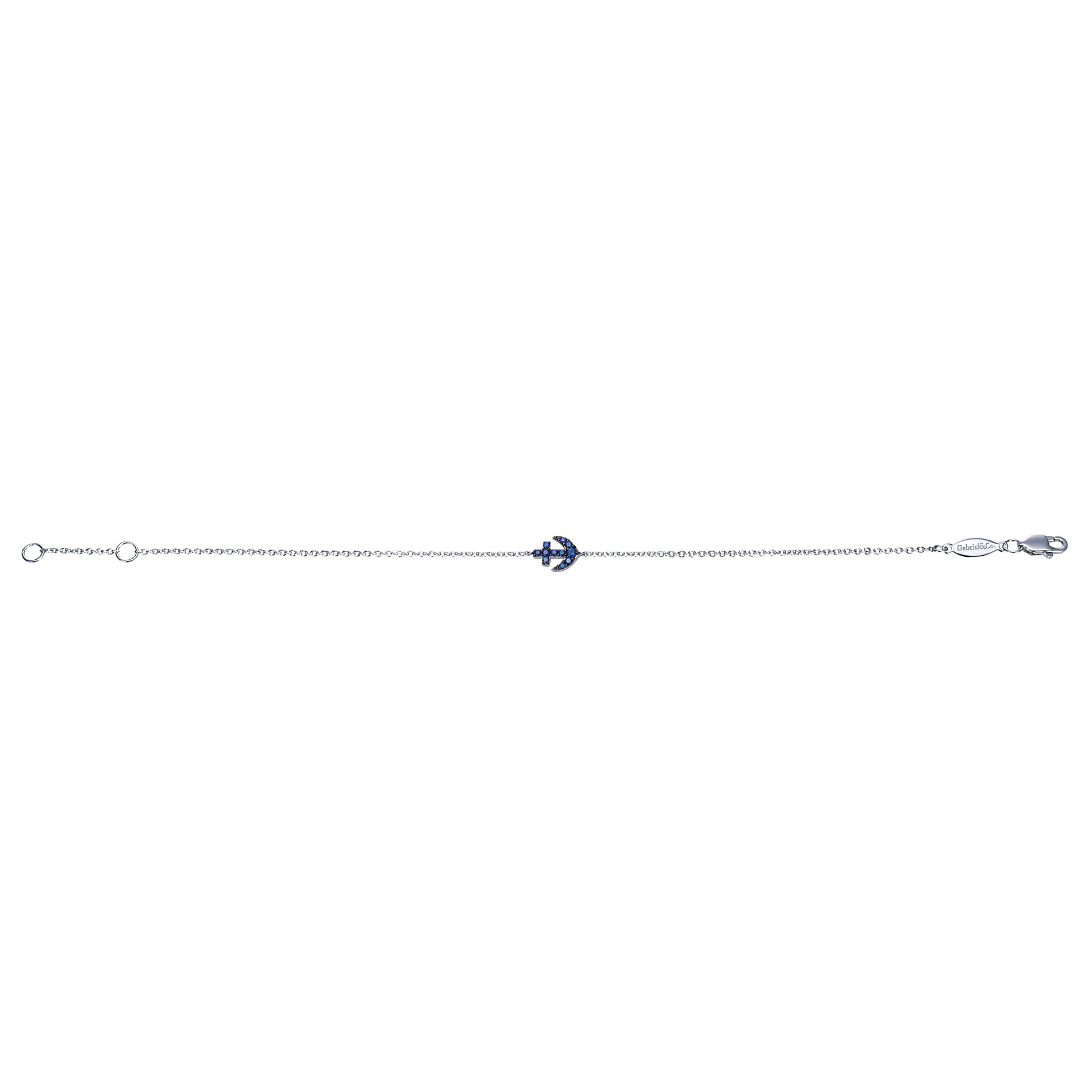 14K White Gold Sapphire Anchor Chain Bracelet