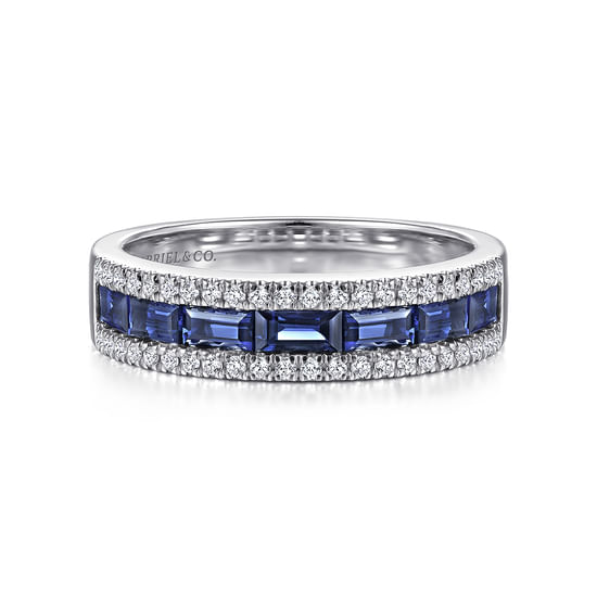 Gabriel - 14K White Gold Sapphire Baguette and Diamond Row Band