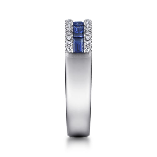 14K White Gold Sapphire Baguette and Diamond Row Band