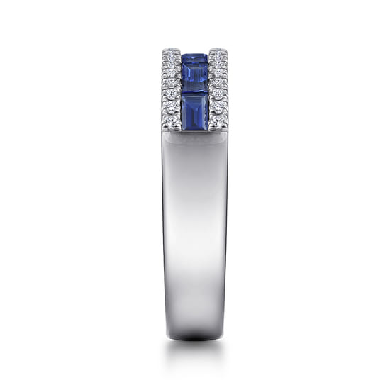 14K White Gold Sapphire Baguette and Diamond Row Band angle 4