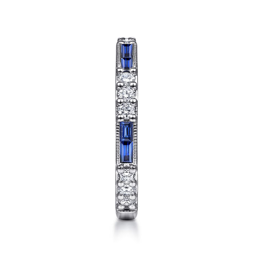 14K White Gold Sapphire Baguette and Diamond Stackable Ring