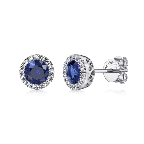 Gabriel - 14K White Gold Sapphire Halo Stud Earrings