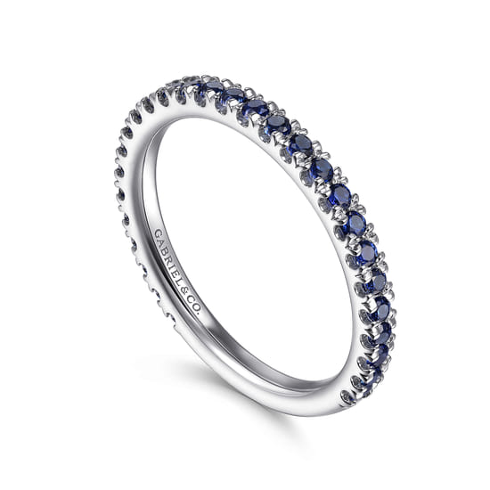 14K White Gold Sapphire Stackable Ring angle 3