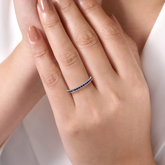 14K White Gold Sapphire Stackable Ring angle 5