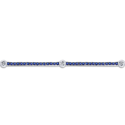 14K White Gold Sapphire Tennis Bracelet with Round Diamond Stations