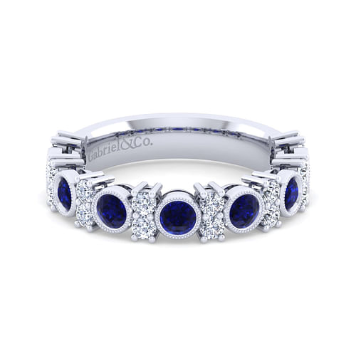 14K White Gold Sapphire and Diamond Anniversary Band