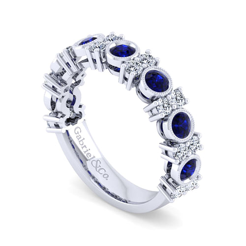 14K White Gold Sapphire and Diamond Anniversary Band