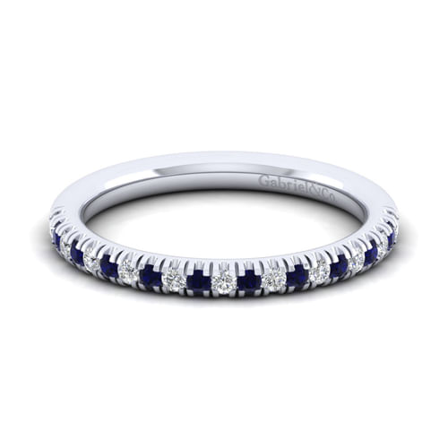 14K White Gold Sapphire and Diamond Anniversary Band