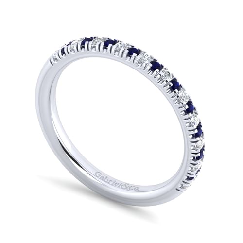 14K White Gold Sapphire and Diamond Anniversary Band