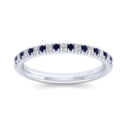 14K White Gold Sapphire and Diamond Anniversary Band