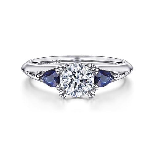 14K White Gold Sapphire and Diamond Engagement Ring