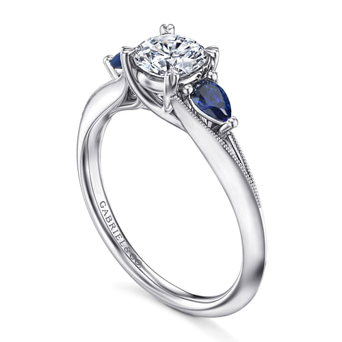 14K White Gold Sapphire and Diamond Engagement Ring