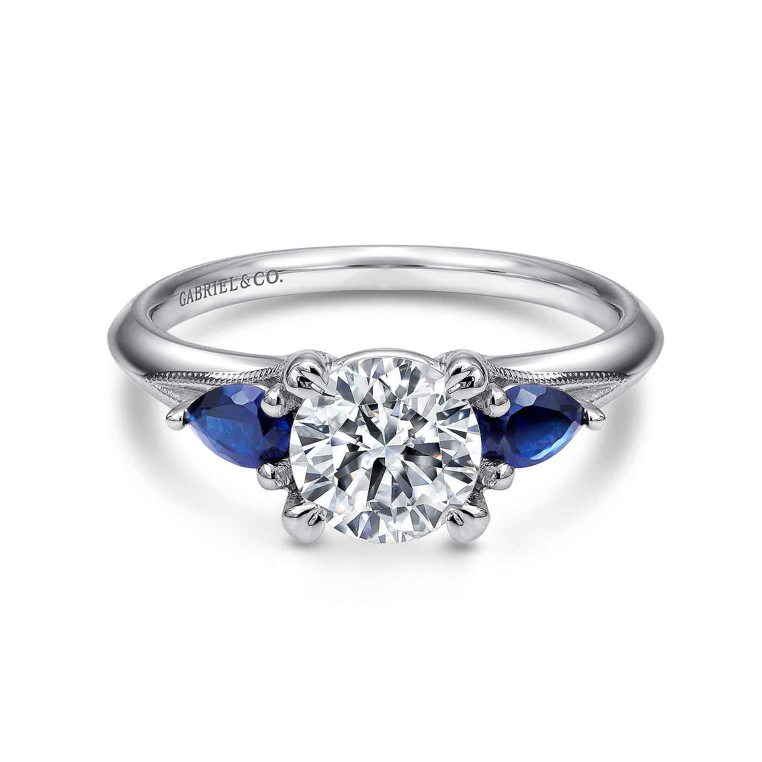 Gabriel - 14K White Gold Sapphire and Diamond Engagement Ring