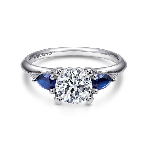 14K White Gold Sapphire and Diamond Engagement Ring