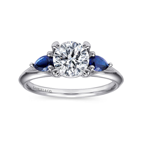 14K White Gold Sapphire and Diamond Engagement Ring