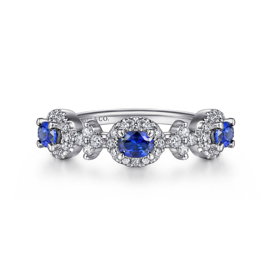 Gabriel - 14K White Gold Sapphire and Diamond Halo Station Ring