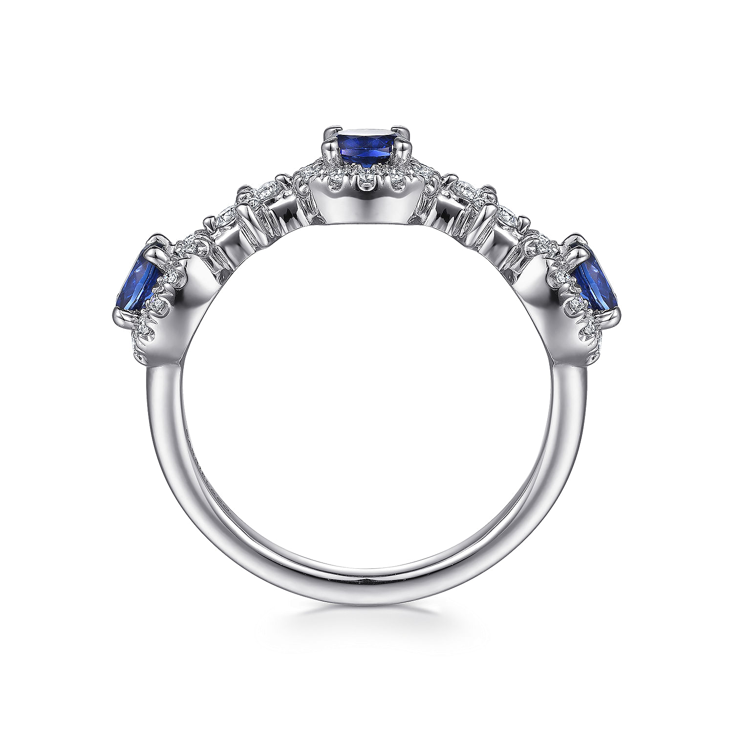 14K White Gold Sapphire and Diamond Halo Station Ring