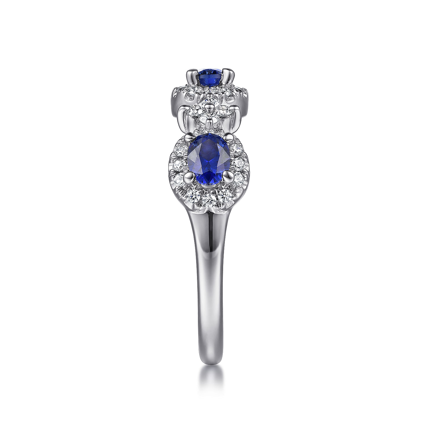 14K White Gold Sapphire and Diamond Halo Station Ring
