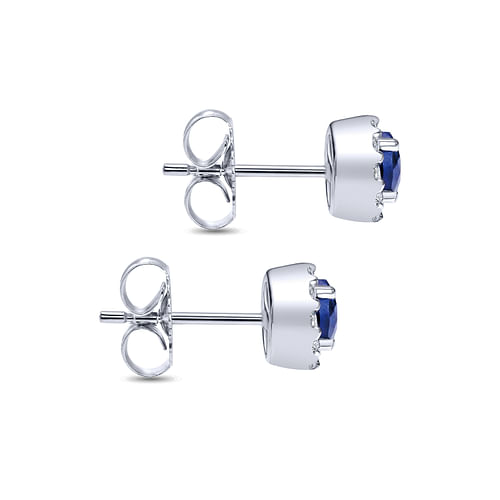 14K White Gold Sapphire and Diamond Halo Stud Earrings