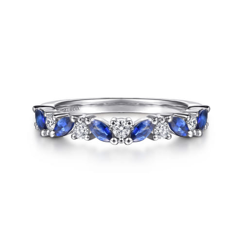14K White Gold Sapphire and Diamond Matching Wedding Band