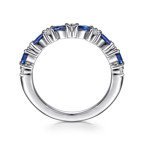 14K White Gold Sapphire and Diamond Matching Wedding Band