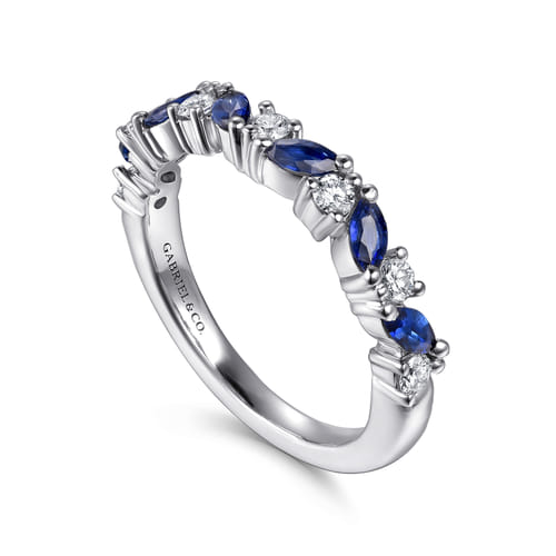 14K White Gold Sapphire and Diamond Matching Wedding Band