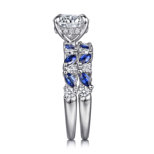 14K White Gold Sapphire and Diamond Matching Wedding Band
