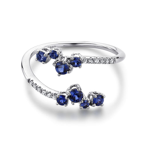 14K White Gold Sapphire and Diamond Open Wrap Ring