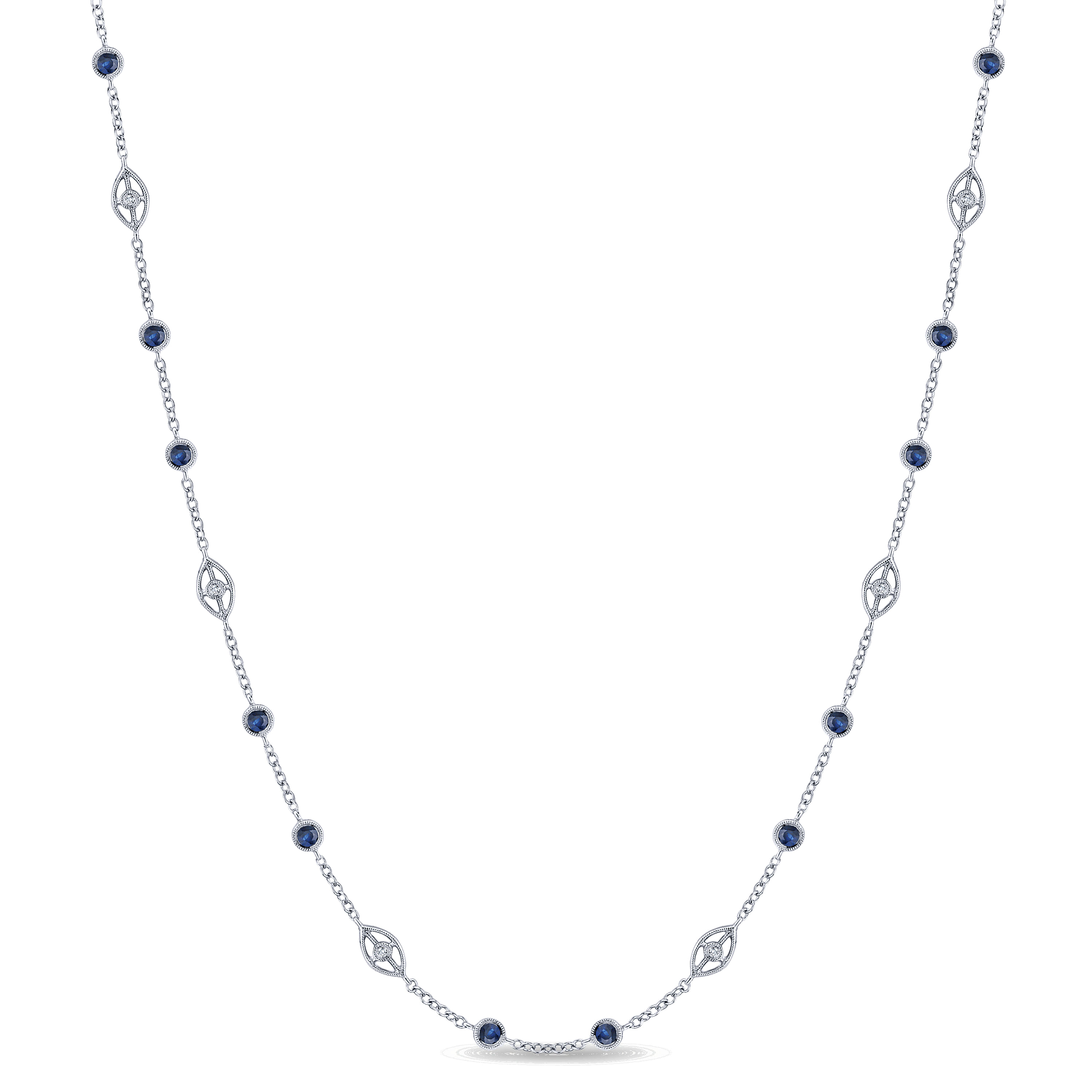 Gabriel - 14K White Gold Sapphire and Diamond Station Necklace