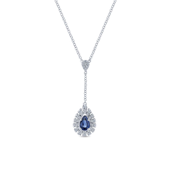 Gabriel - 14K White Gold Sapphire and Diamond Teardrop Halo Y Necklace