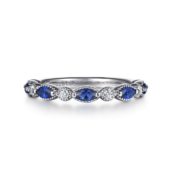 Gabriel - 14K White Gold Sapphire and Diamond Wedding Band